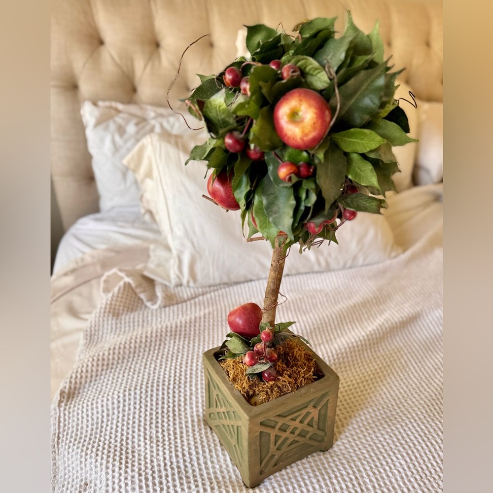 NEIMAN MARCUS Vintage 2 FT. Chinoiserie Apple Topiary Tree Square Ceramic Vase